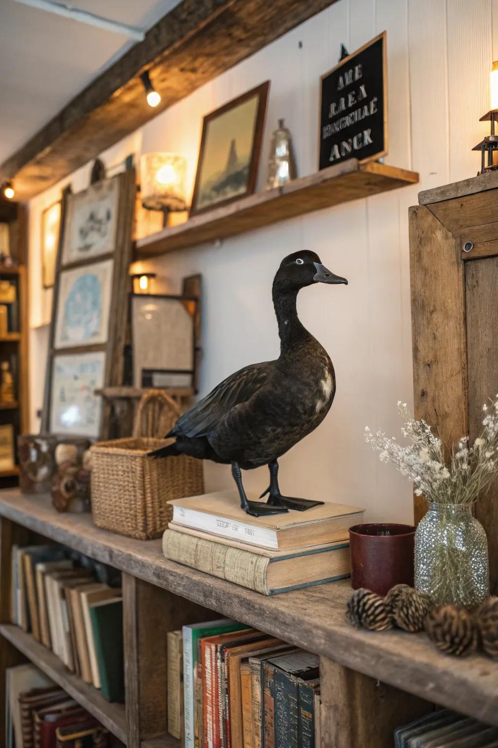 A standard sablefowl standing mount shown on a simple shelf.