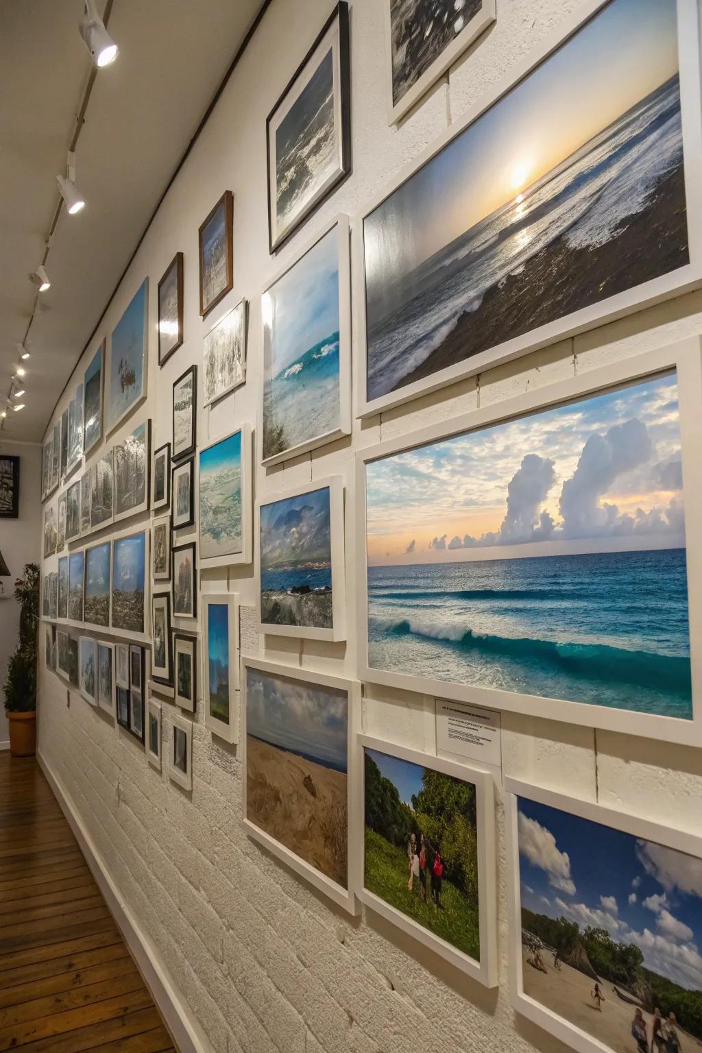 Design an expansive, customized ambiance using an aquatic-inspired picture array.