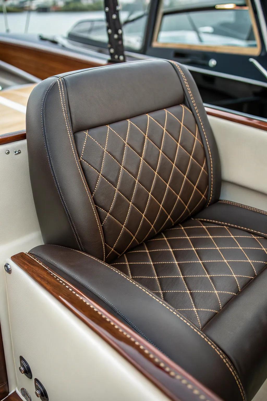 With elegant hide upholstery and elaborate stitching, enhance the interior of your boat.
