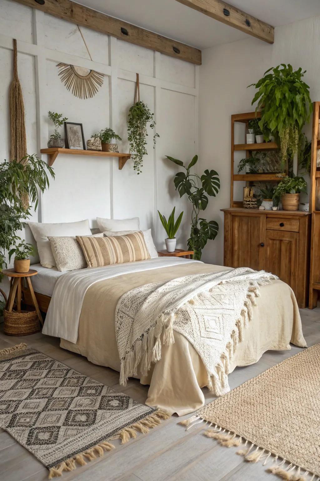Pale shades establish a relaxing and unified bohemian vibe.