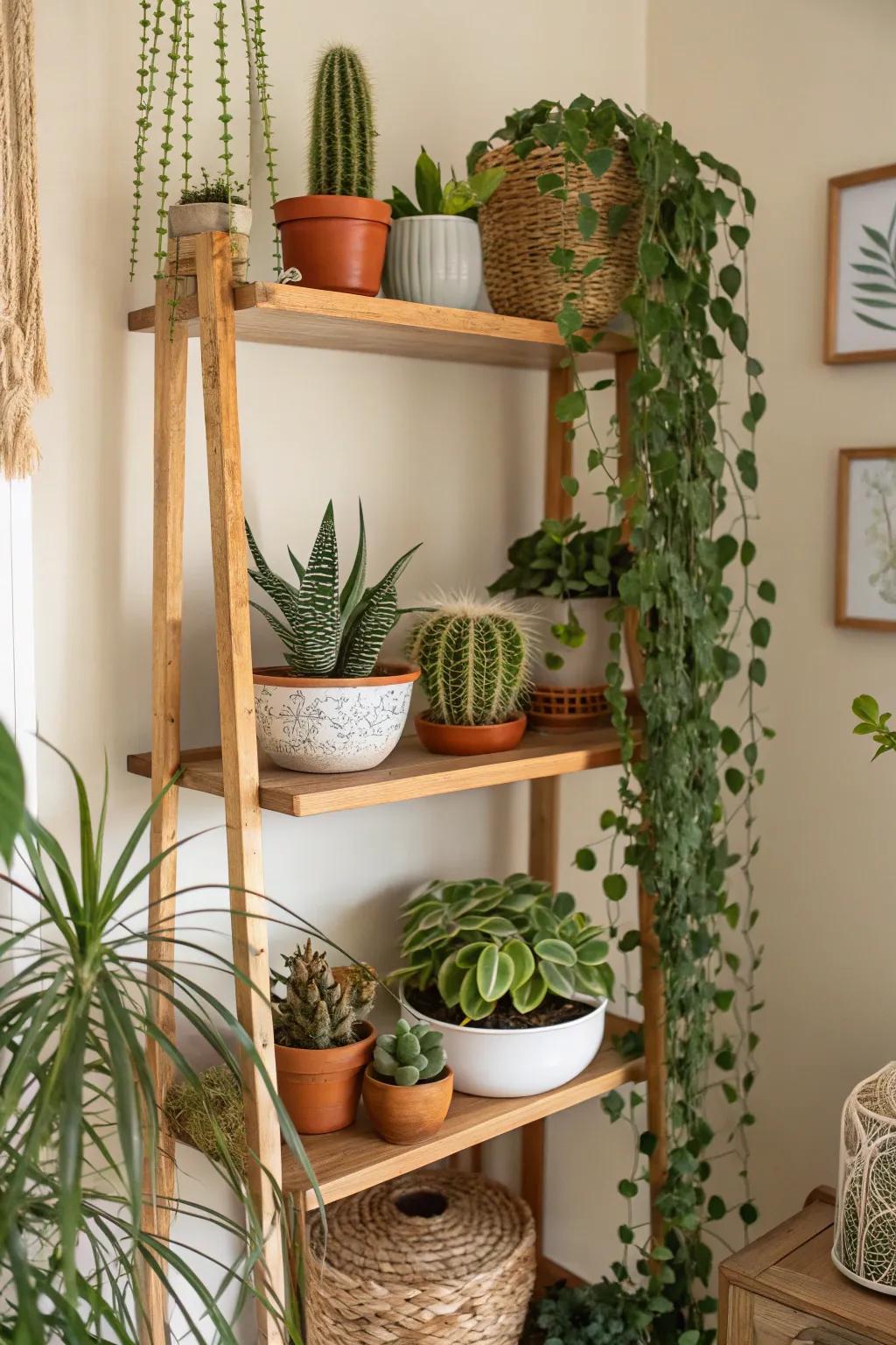 Elevate your shelving with diverse indoor flora.