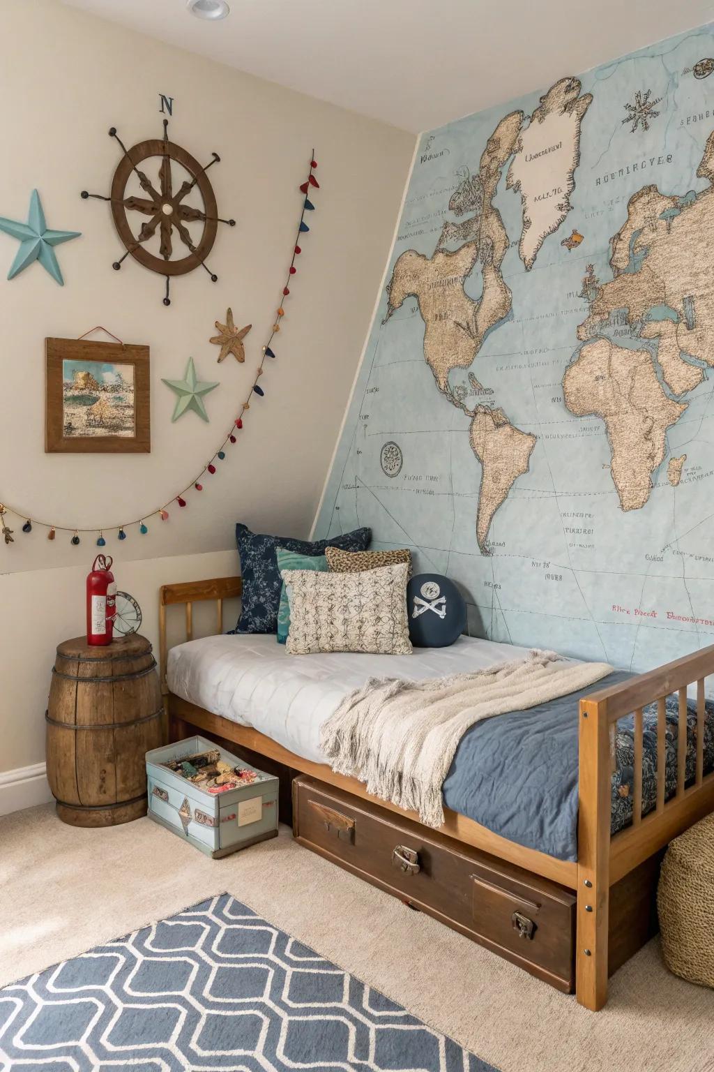 Motivate young adventurers using an expedition-themed daybed setting.