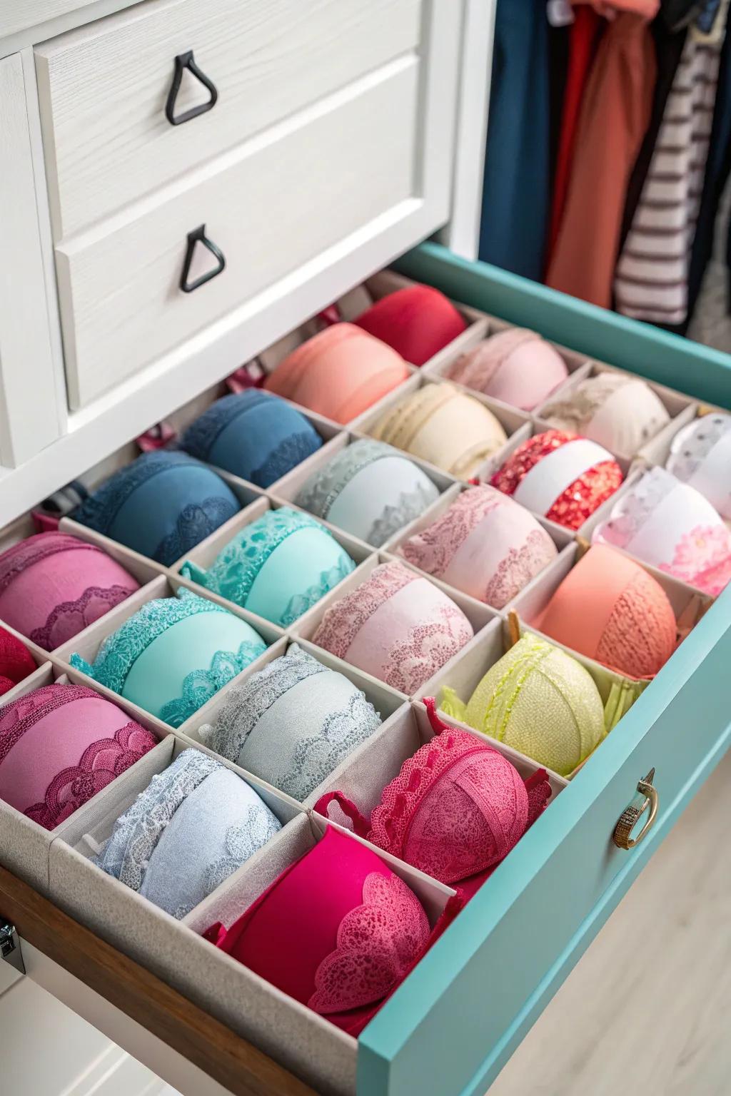 Enjoy a tidy and tangle-free collection of bras with the help of drawer dividers.