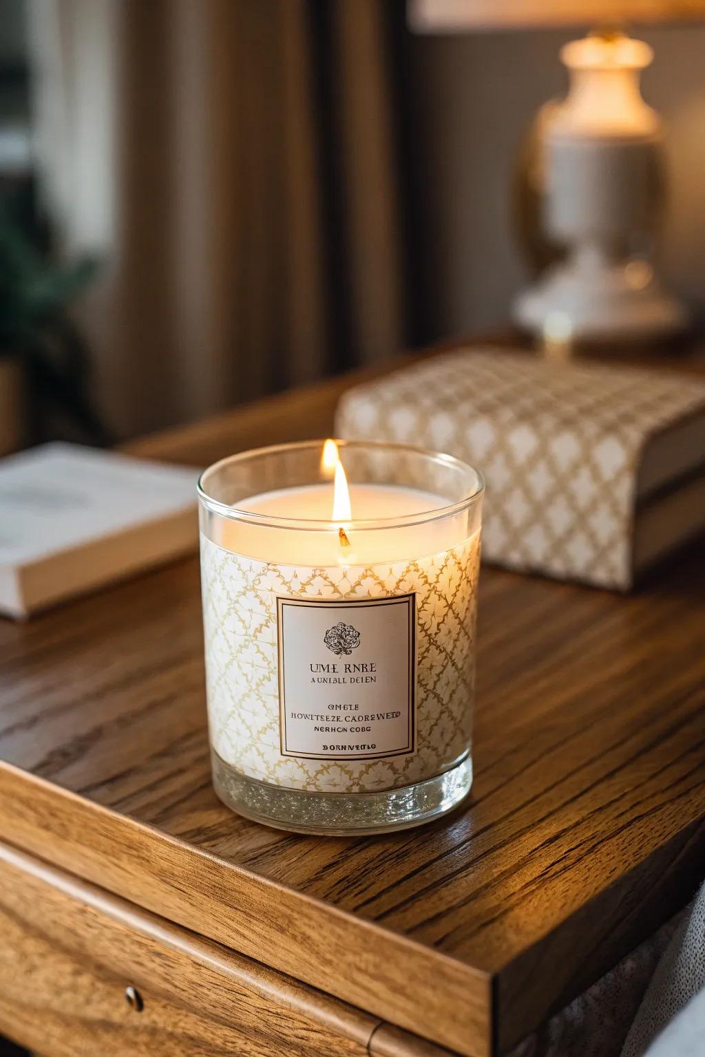 A personalized scented candle offers a warm and considerate token of appreciation.