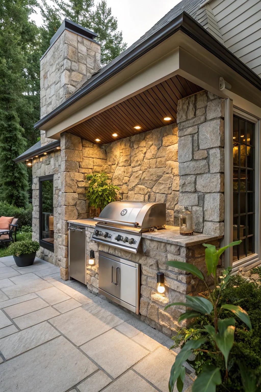 A built-in BBQ radiating classic stone allure.