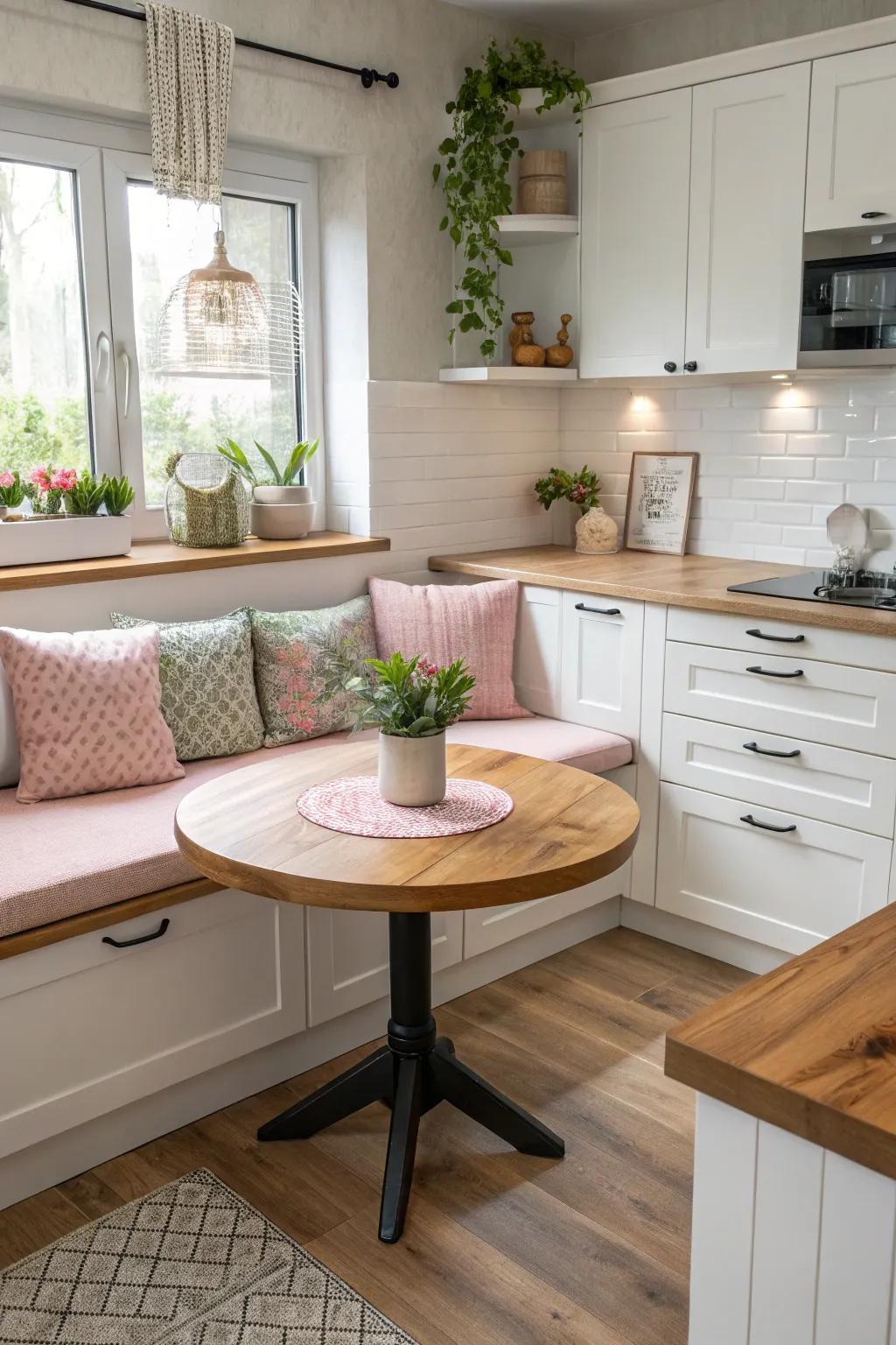 A flawless spot for intimate gatherings with L-formation seating.