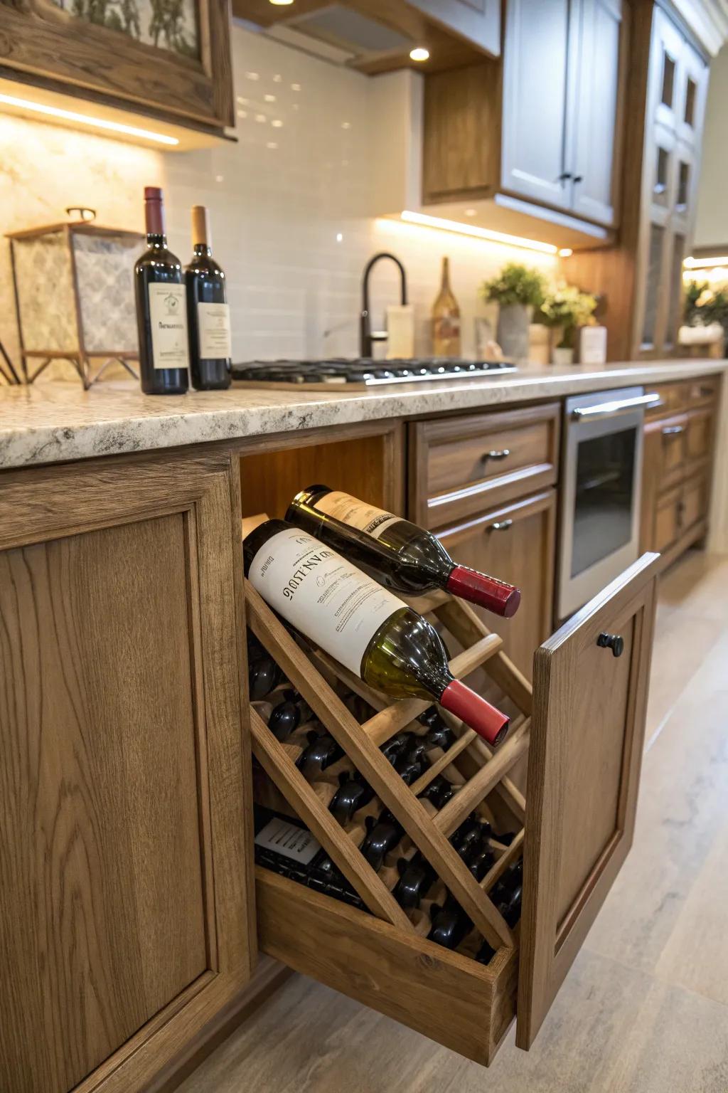 Under-cabinet wine storage brings ease and flair to your cooking area.