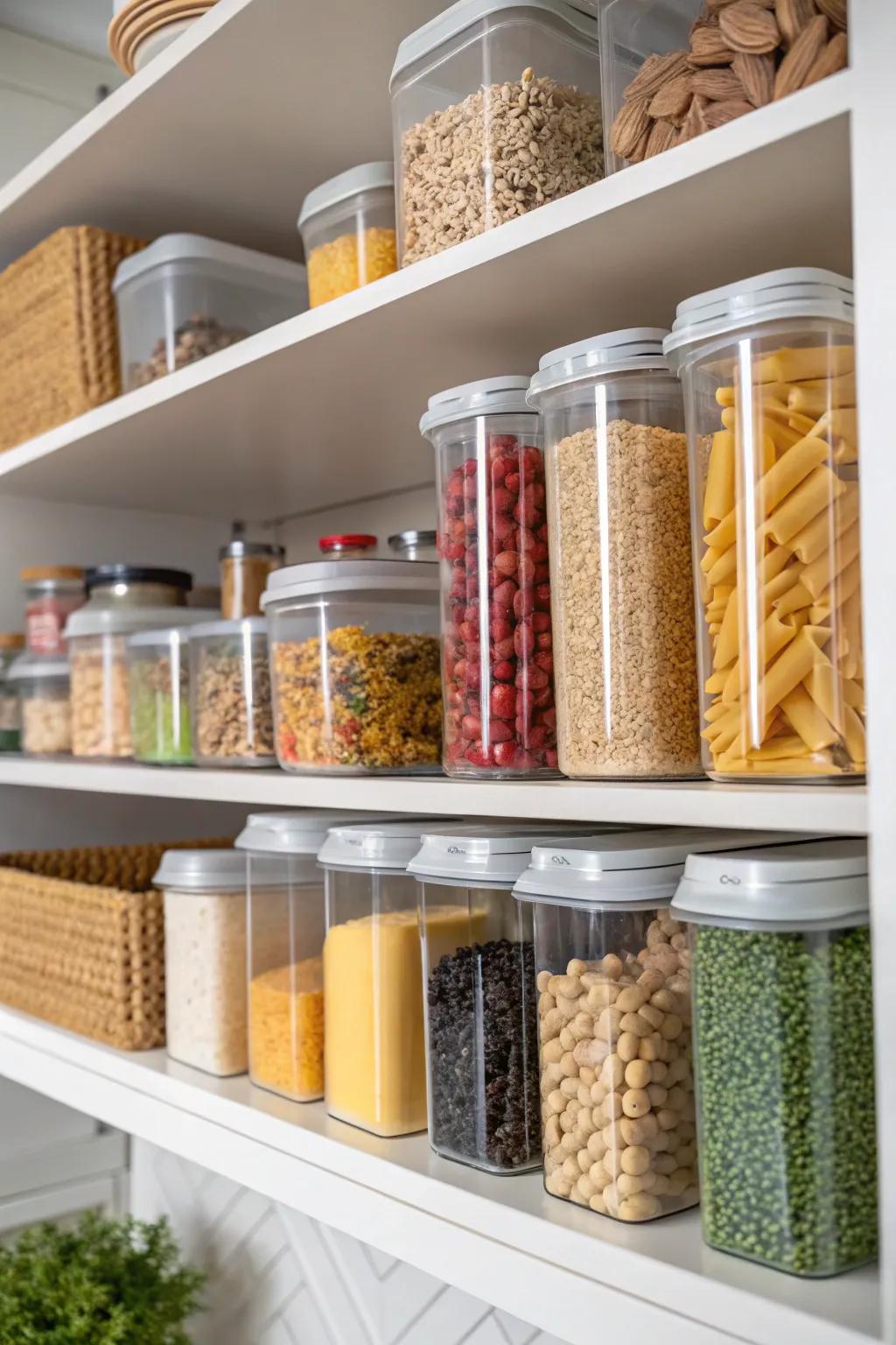 Clear bins allow effortless identification of food items.