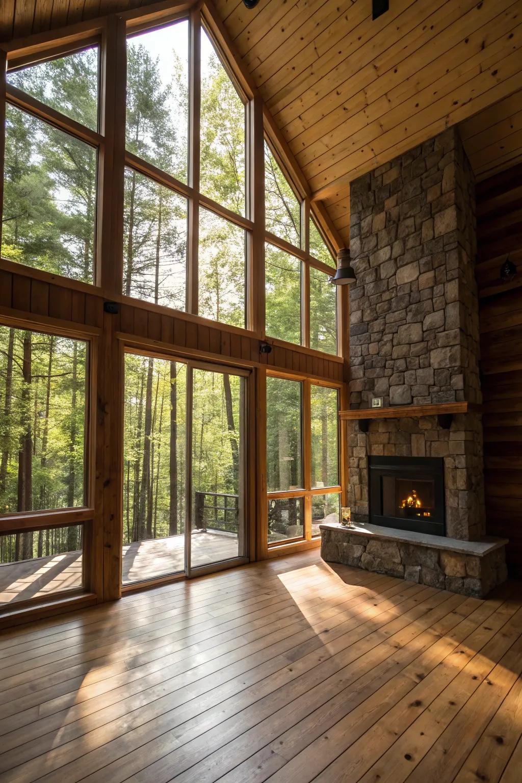 Expansive windows turn this cabin into a radiant sanctuary.