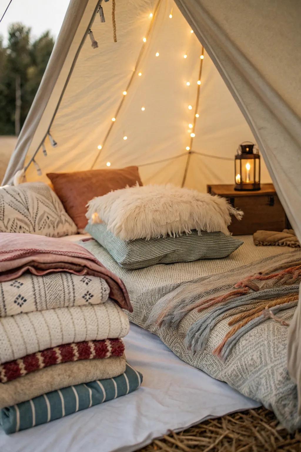 Design a snug sleep space with layered bedding and gentle materials.