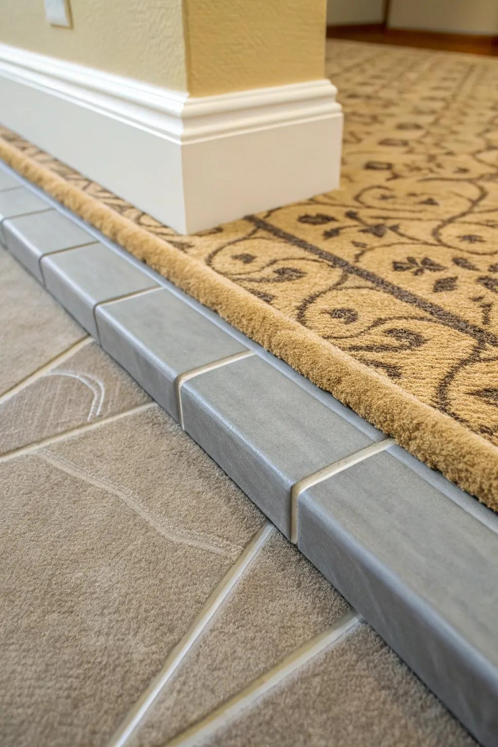 A neat tuck-in creates a smooth meeting of carpet and tile.