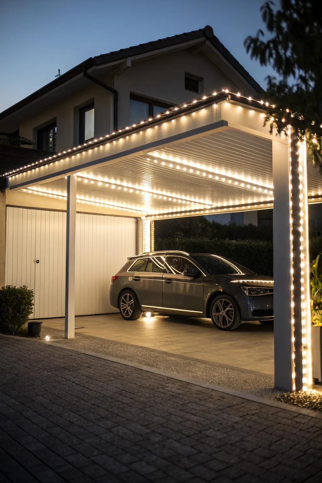 LED ribbons provide a subtle and appealing glow for your carport.