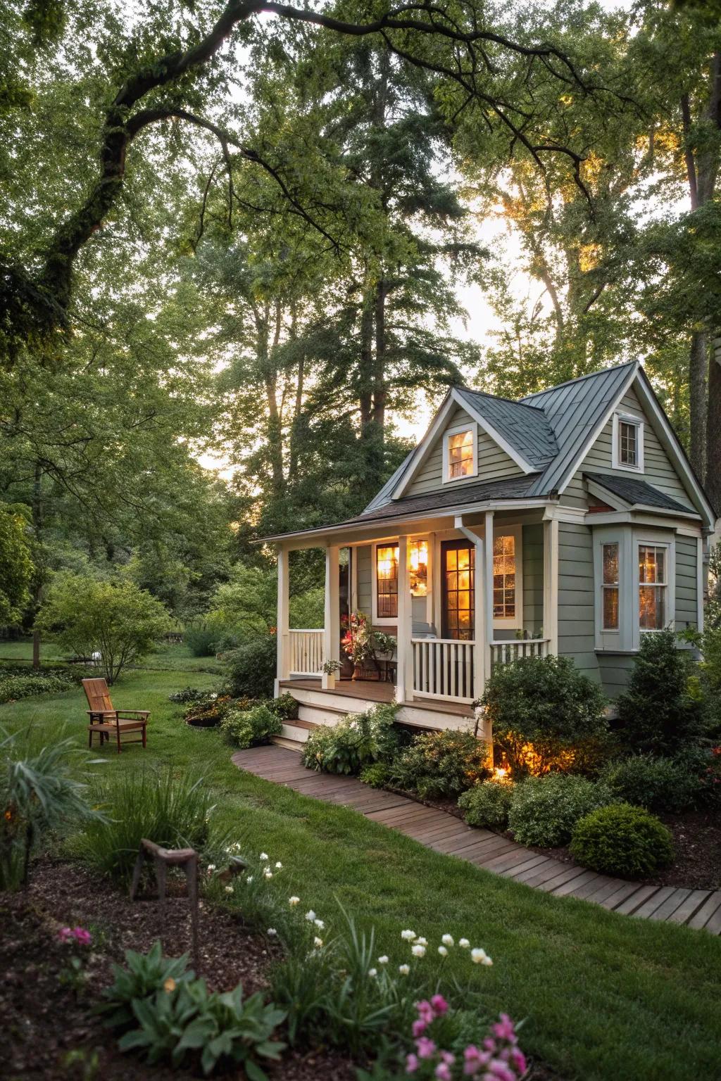 A mini house nestled in the countryside, ideal for minimalist living.