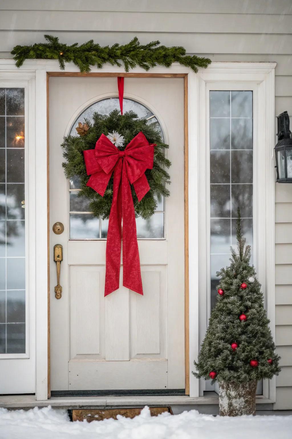 A timeless crimson bow brings a classic touch to your festive decorations.
