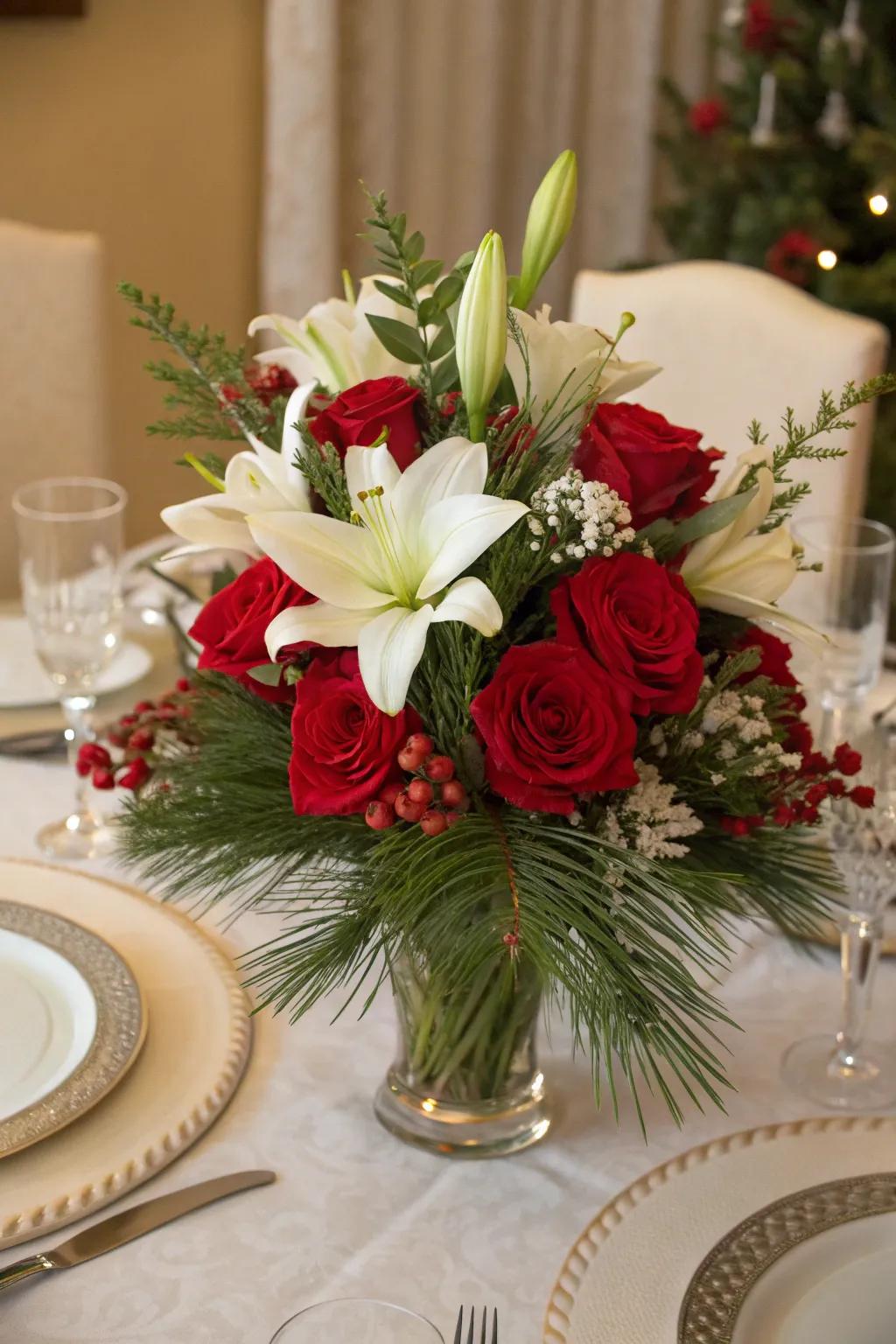 Timeless red and white design for a customary holiday atmosphere.