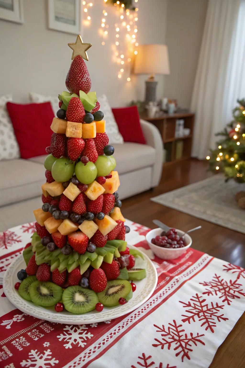 A festive fruit tree centerpiece for your holiday table.