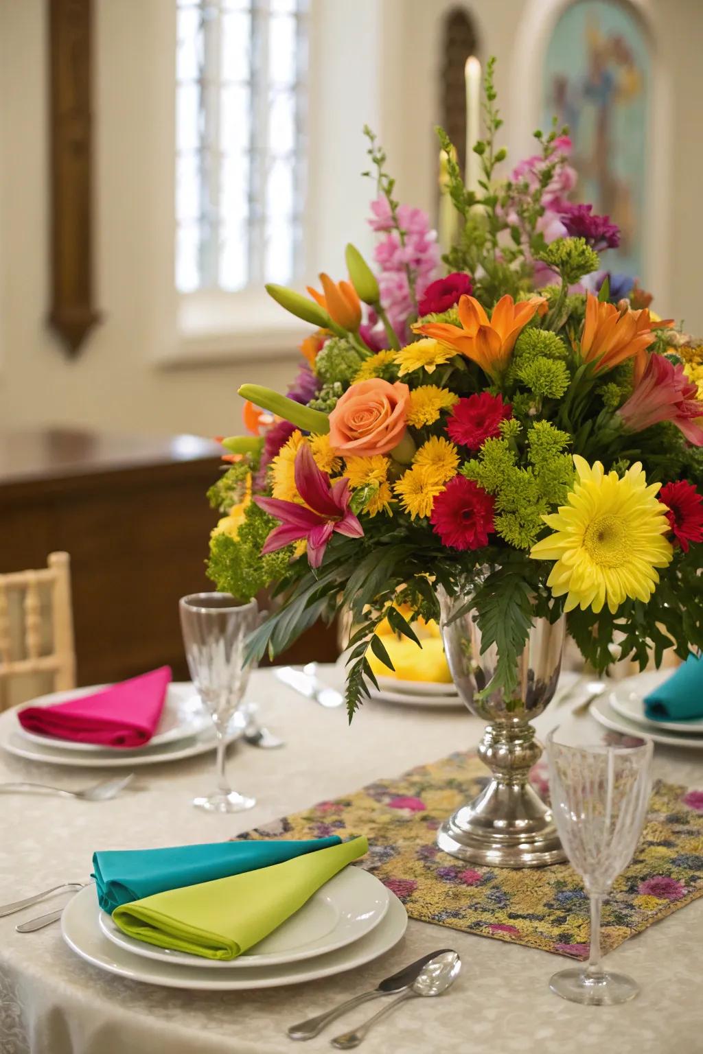 Floral artistry brings energy and shades to any holy place.