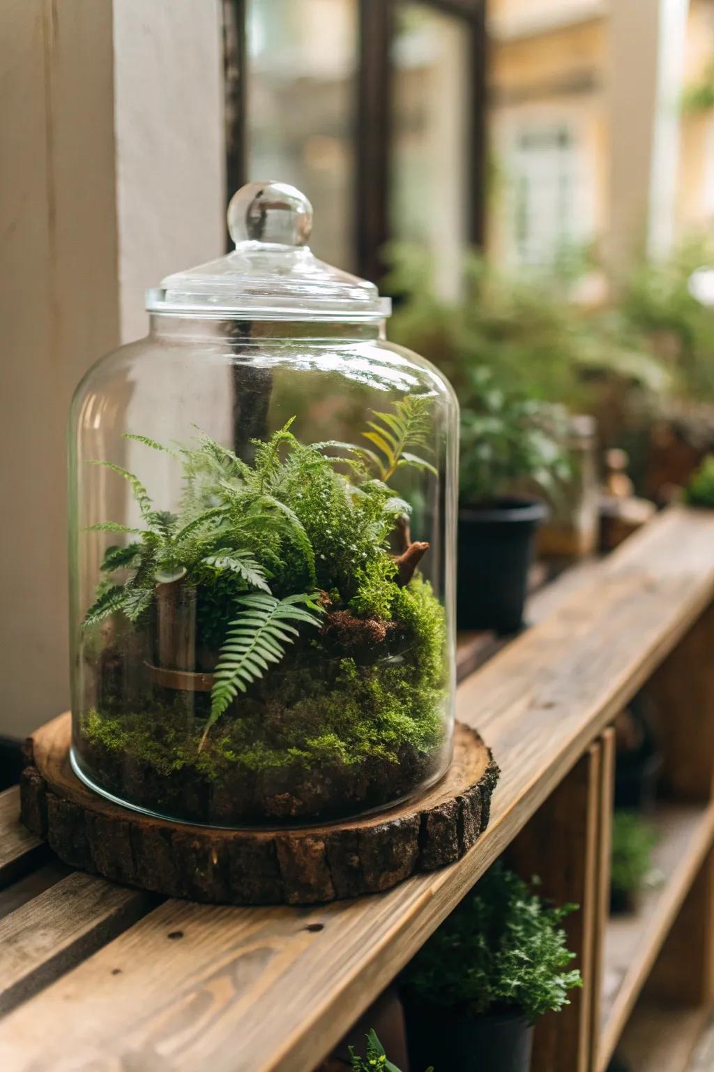 A scaled-down woodland nestled in a jar, ideal for instilling a hint of tranquility.