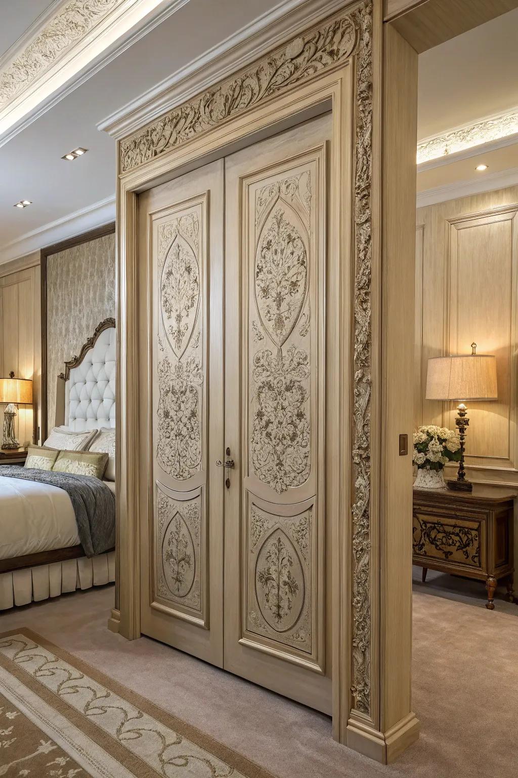 Detailed paneling brings ageless sophistication to closet doors.