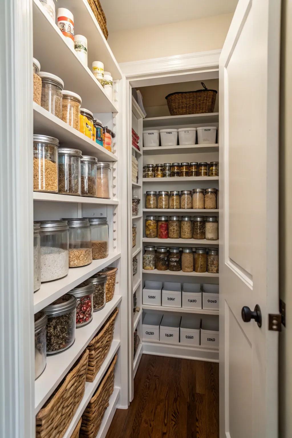 Amplify storage using multi-story shelving within confined areas.