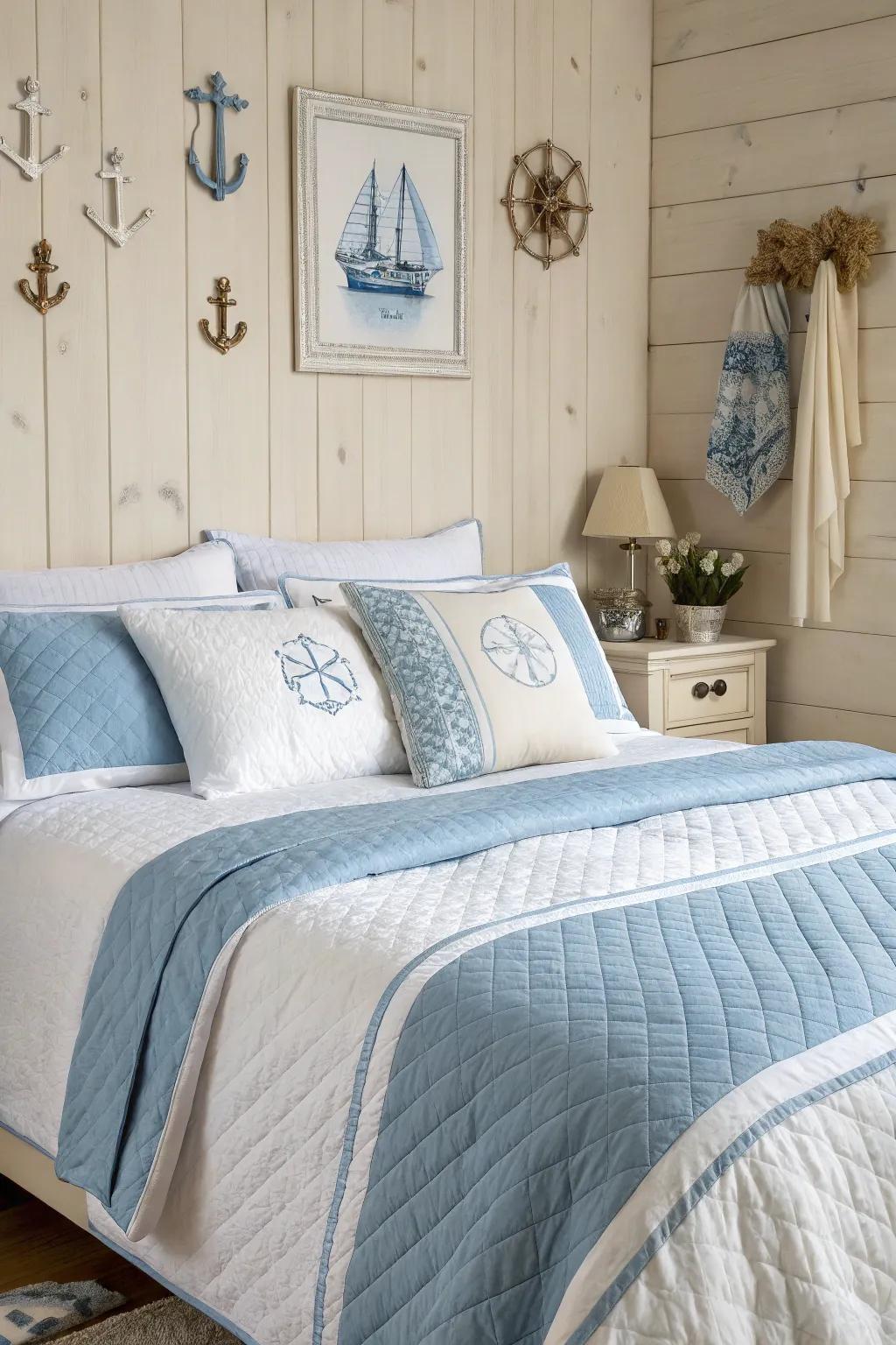 Soft blues and whites evoke a peaceful coastal ambiance.