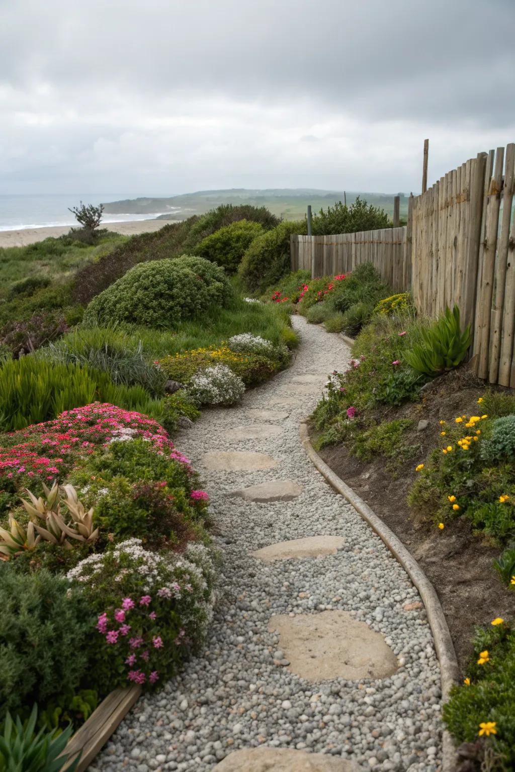 Gravel and stone routes bring character and appeal to shoreline gardens.