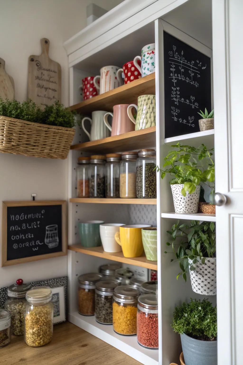 Visible shelving adds a personal touch and makes your coffee bar more accessible.