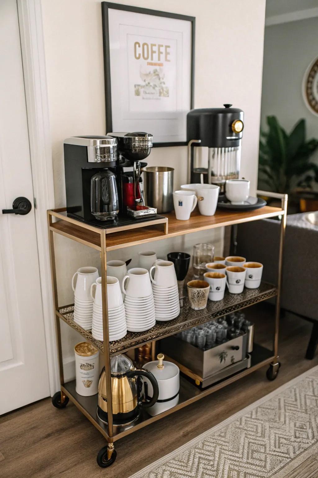 Let your bar cart be reborn as a lively area to make coffee.