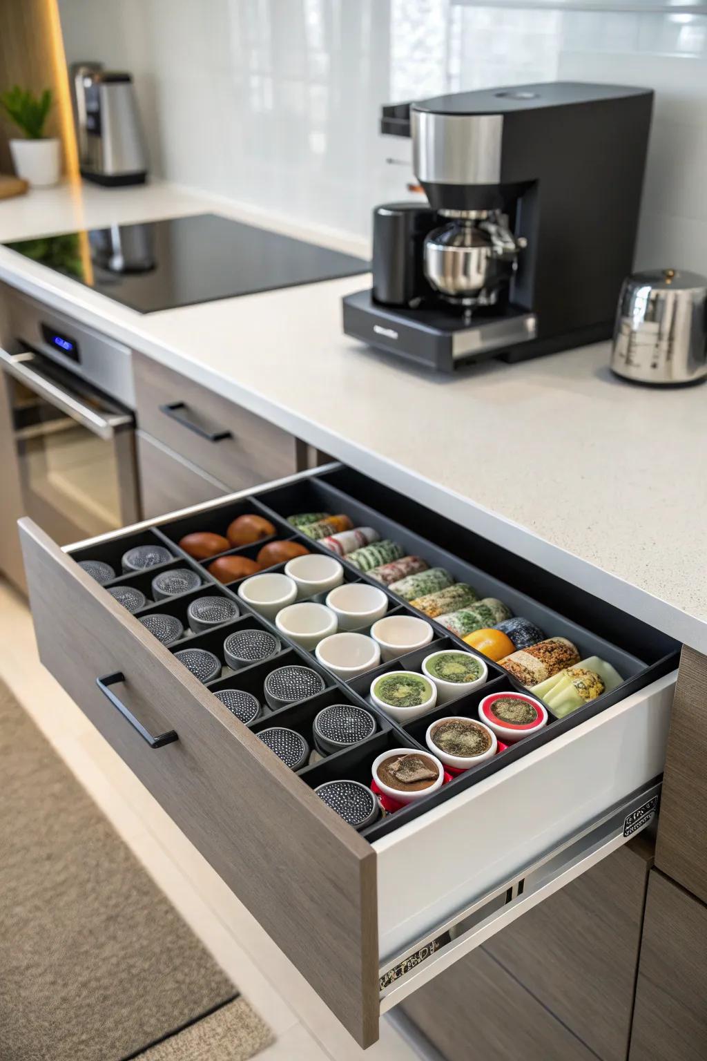 Using a specific tray for coffee pellets ensures your preferred options are always accessible.