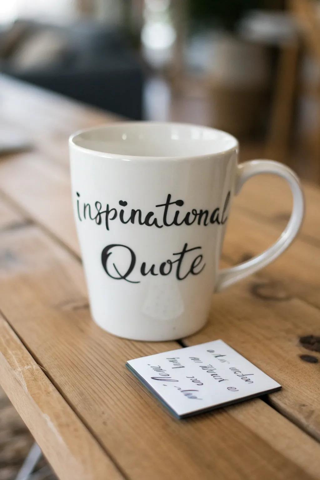 A white mug featuring an inspirational quote to brighten your mornings.