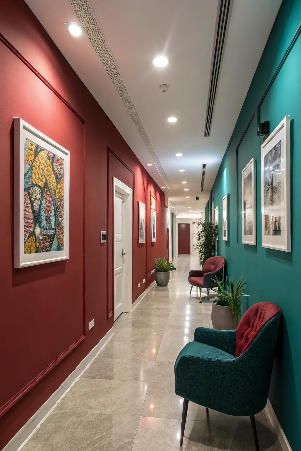 Walls in rich red or teal introduce a sensation of opulence and coziness.