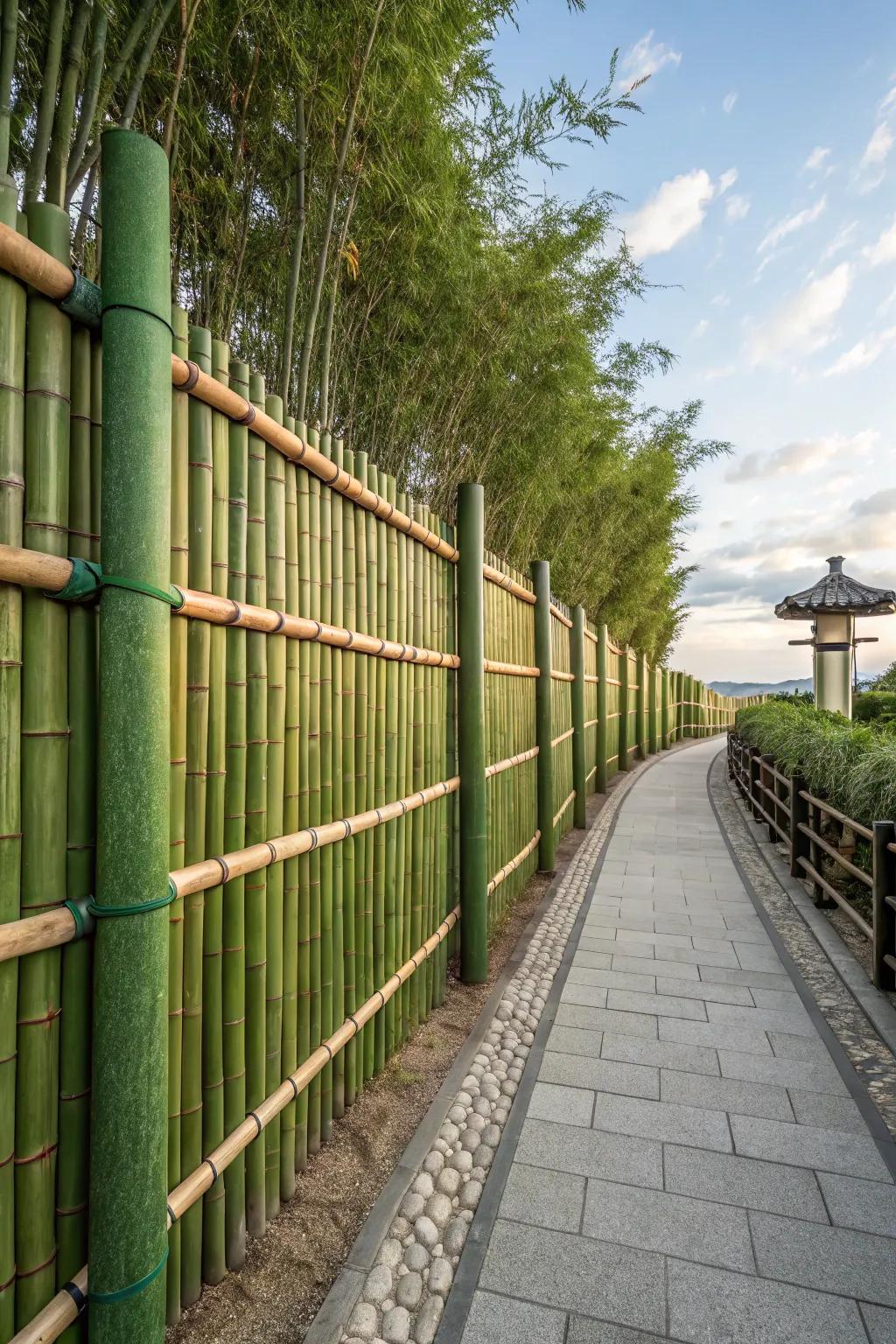 A tranquil cane barrier ensuring privacy and serenity.
