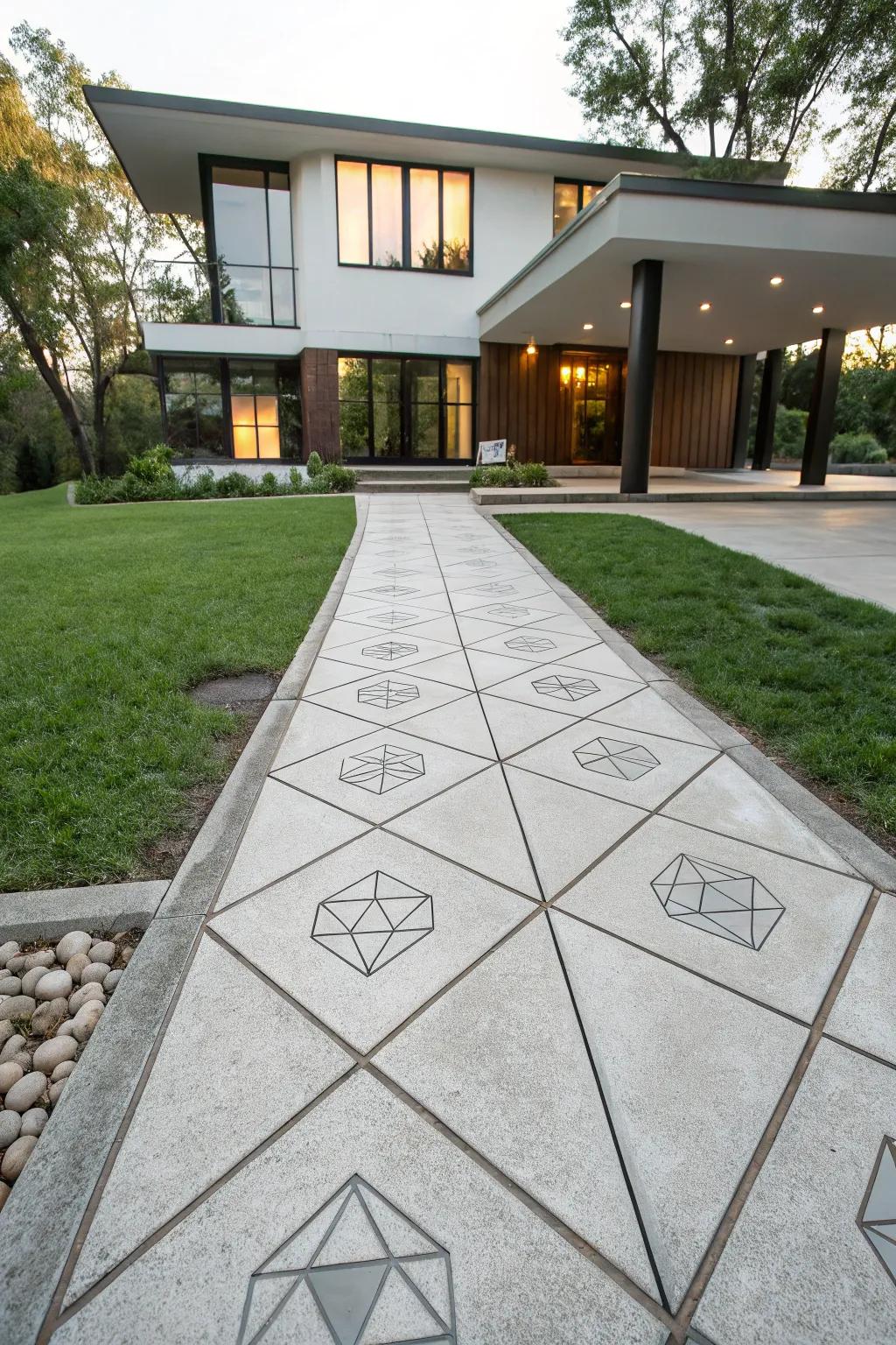 Geometric patterns bring dynamic appeal to any concrete walkway.