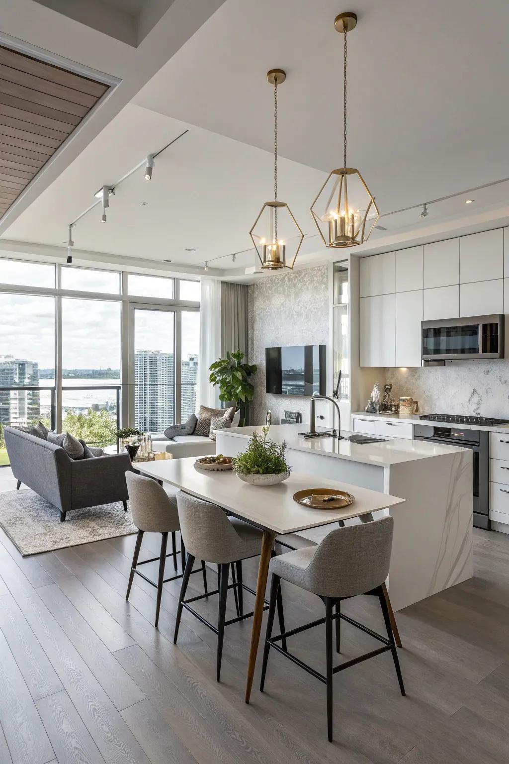 An open design encourages a smooth connection between kitchen and living spaces.