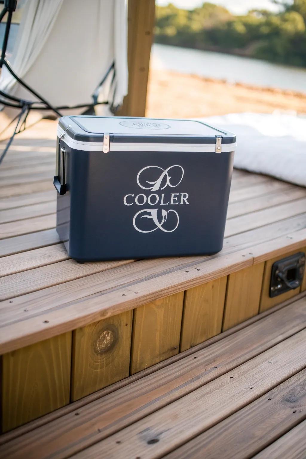 A cooler enhanced with elegant monogram graphics for a personal touch.