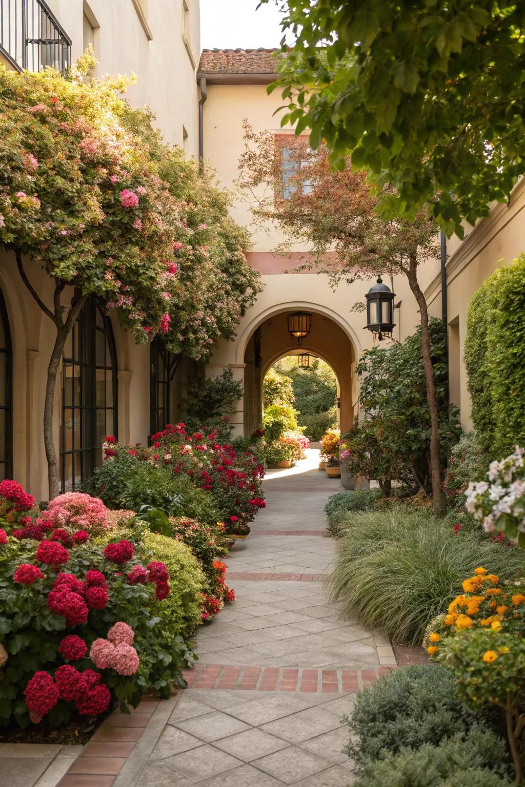A splash of greenery and blossoms to rejuvenate your entrance.