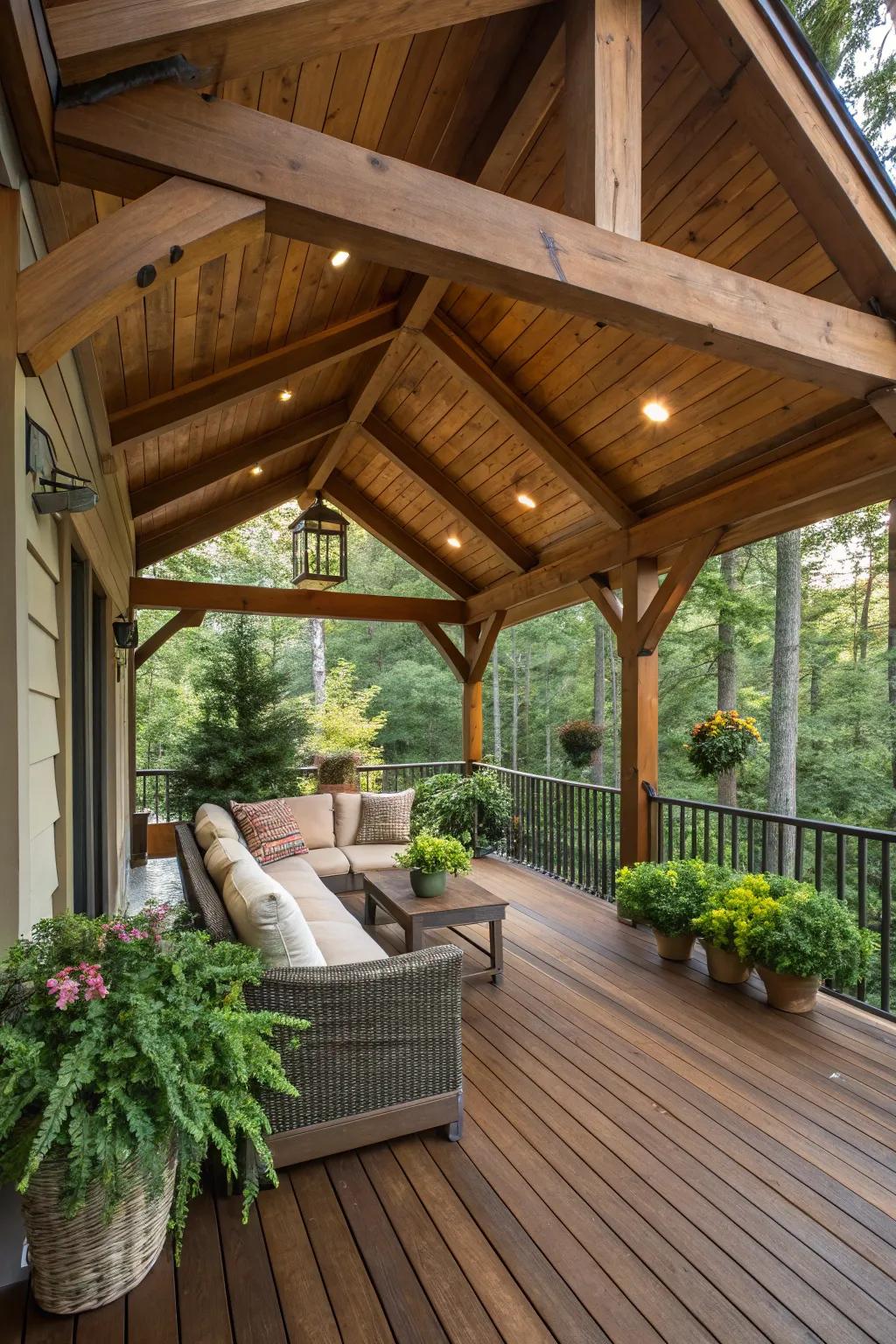 A pitched roof transforms a deck into a delightful and practical extension.