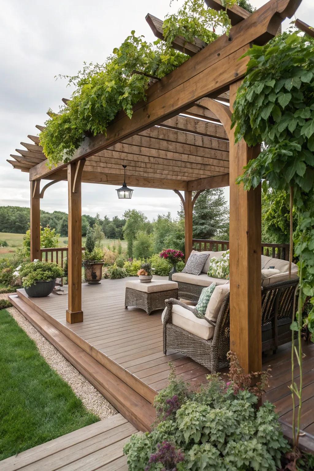 A classic sunshade offers shade and style, creating an inviting outdoor lounge.