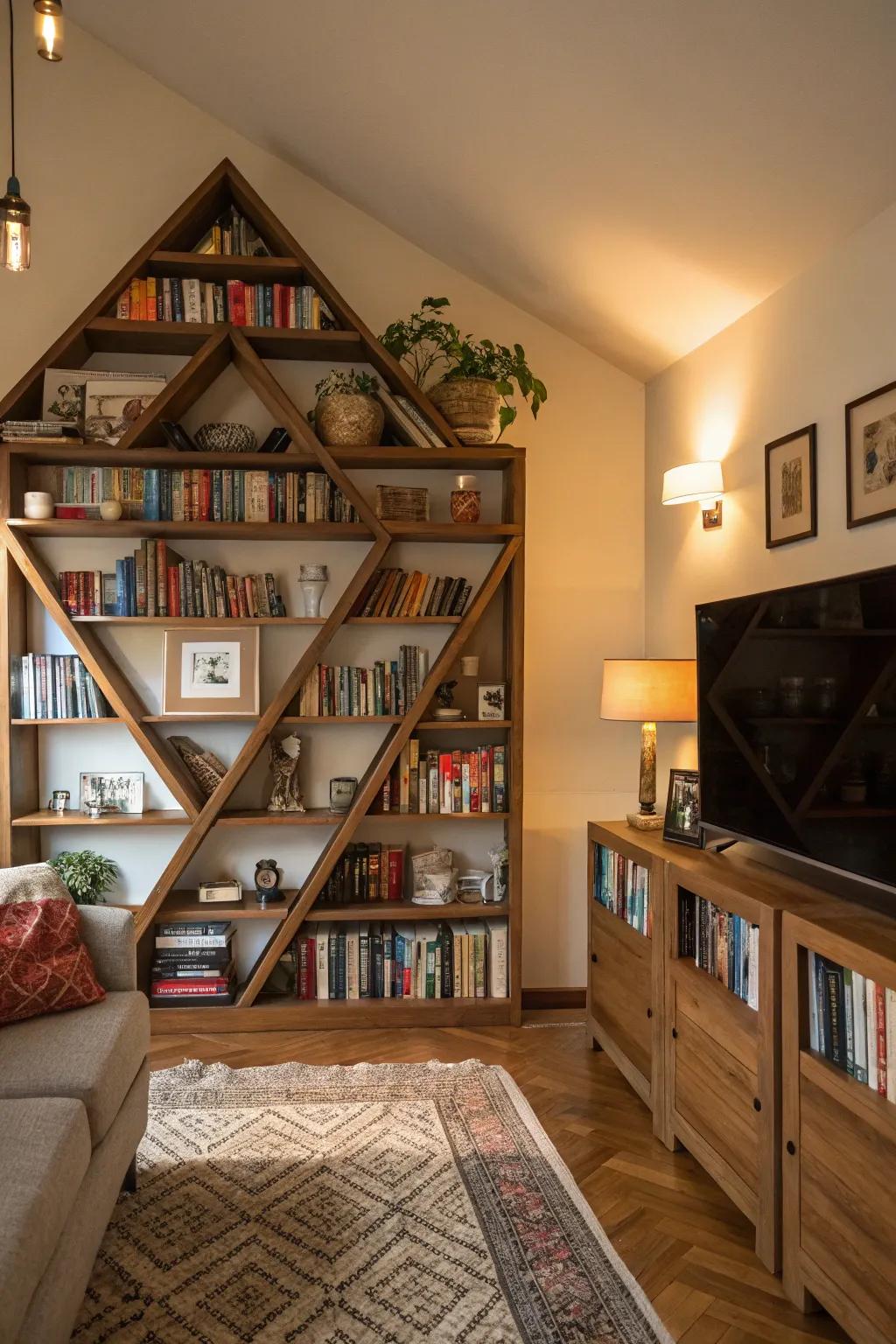 Off-kilter shelves introduce a playful aspect to any space.
