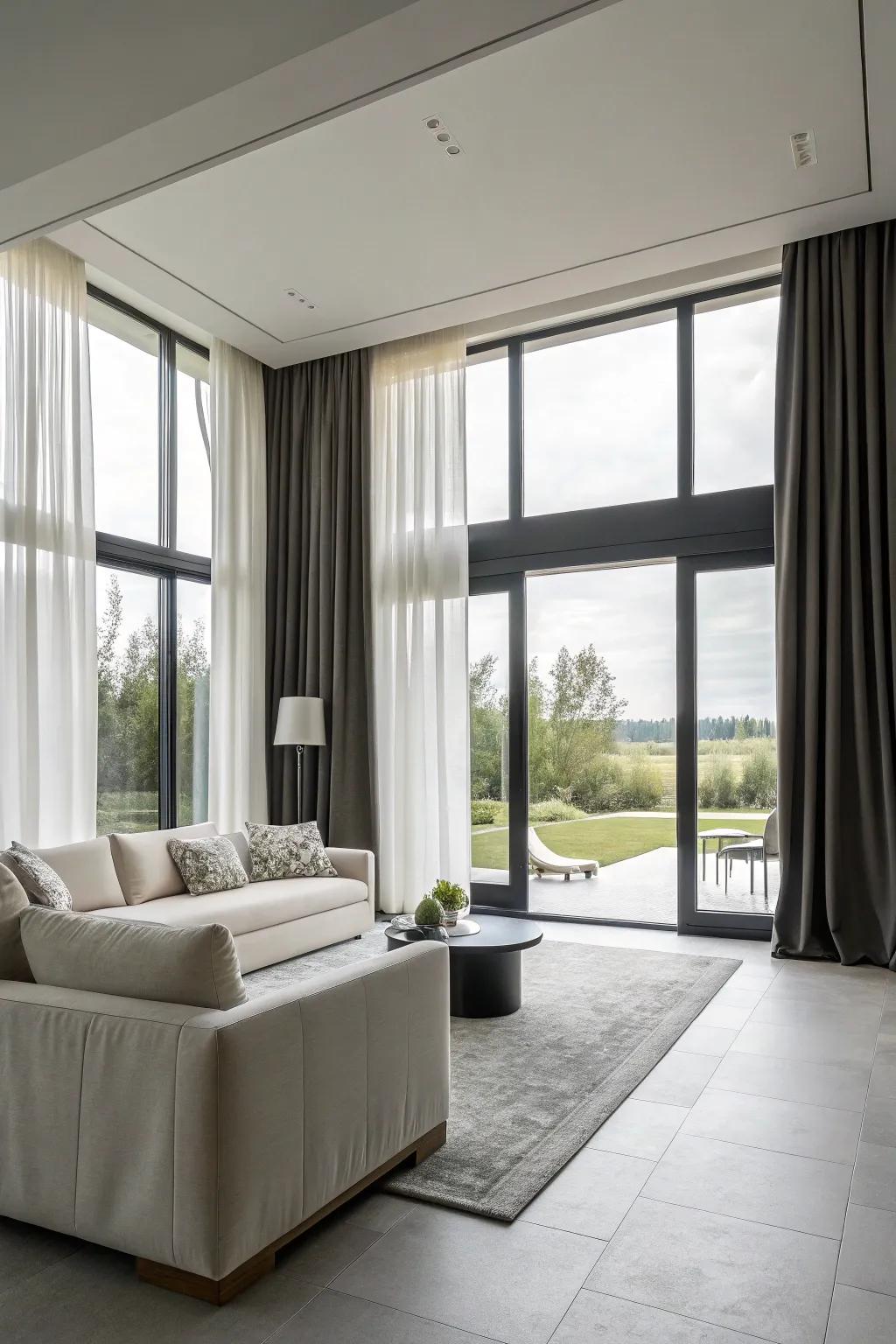 Solid window coverings bring a hint of contemporary sophistication.