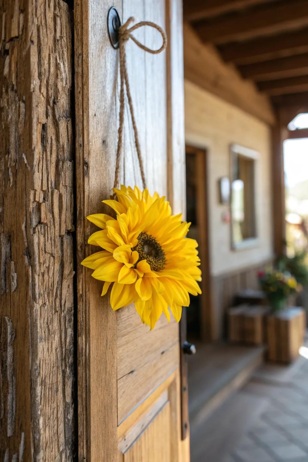 A lighthearted floral door decoration, expressing warmth and joy.