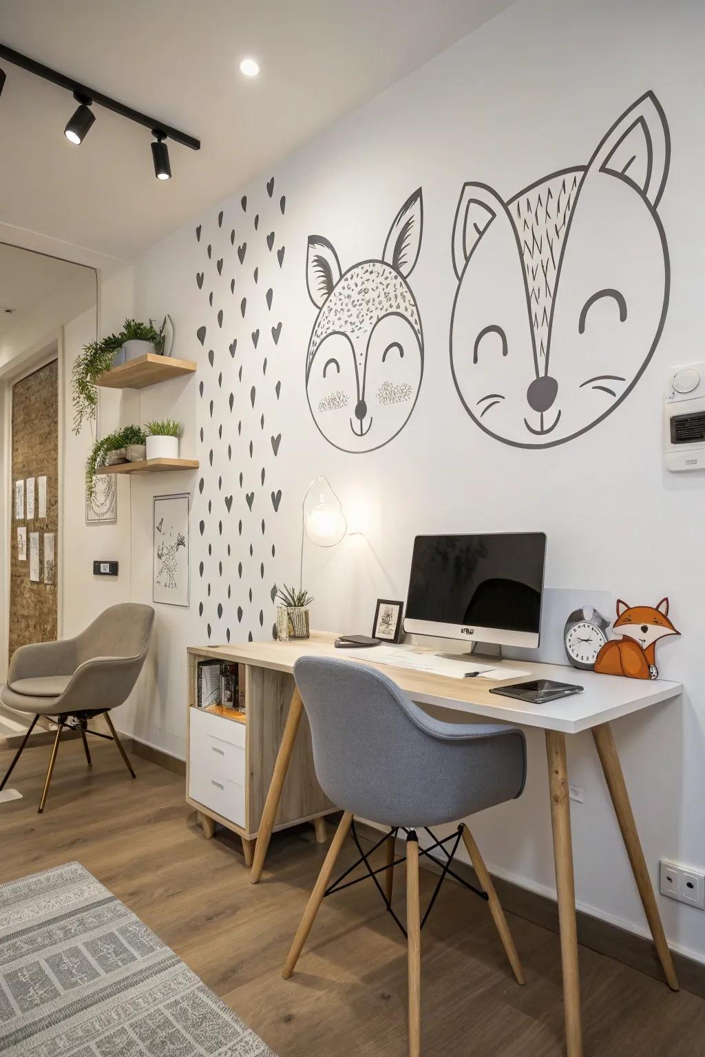 Simple animal silhouettes enhancing a home office's charm.