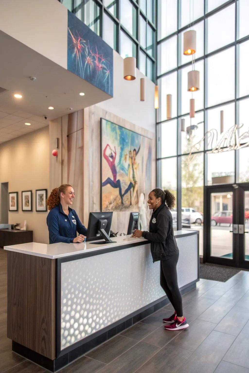 A stylish front desk area is essential for creating a memorable first impression.