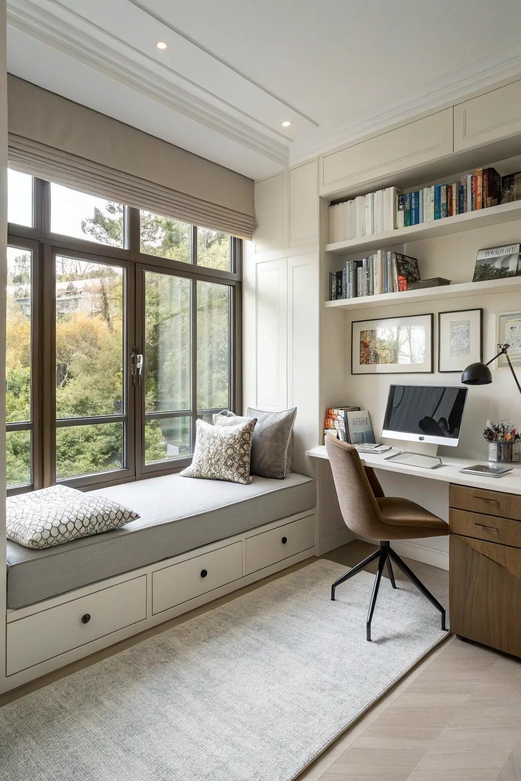 A versatile workspace showcasing a refined daybed ideal for both productivity and leisure.