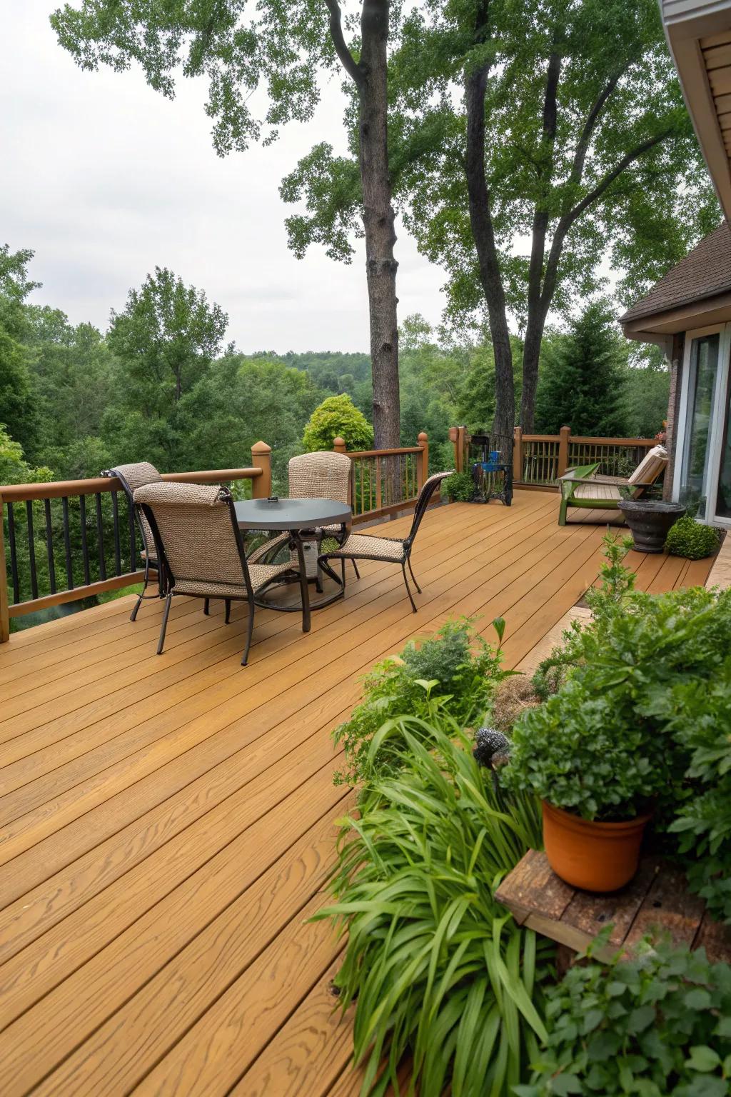 Sunburst stain brings a warm and inviting ambiance to any deck.