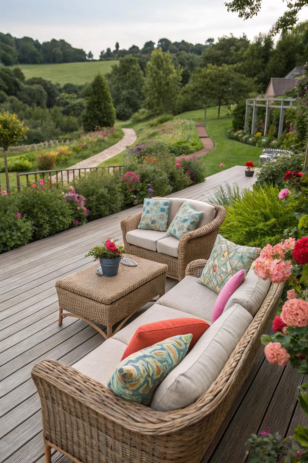 Craft a cozy haven with plush wicker seating.