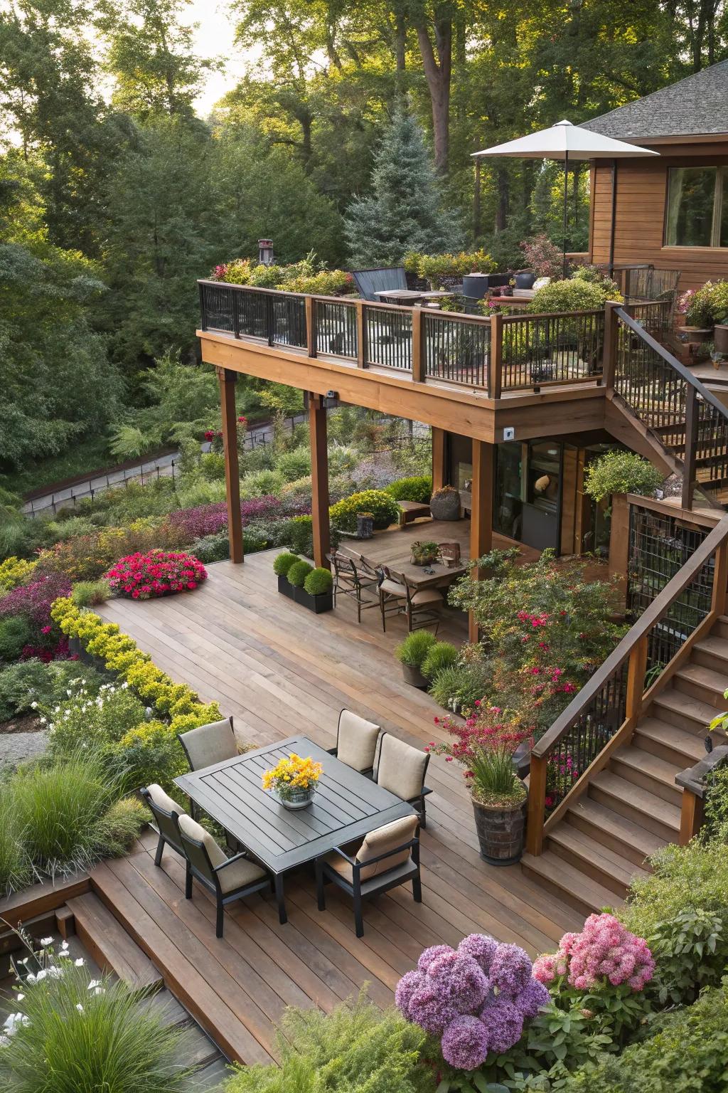 Multi-tiered decks present a vibrant and efficient outdoor setting.