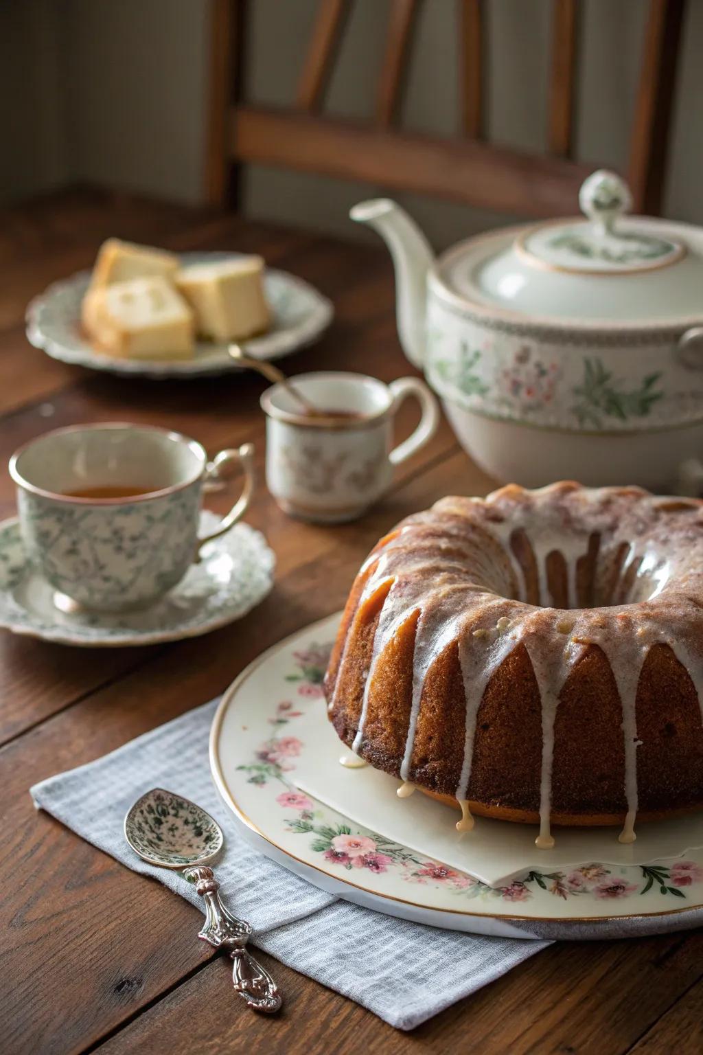 A ring cake featuring a lustrous glaze that draws attention to its innate beauty.