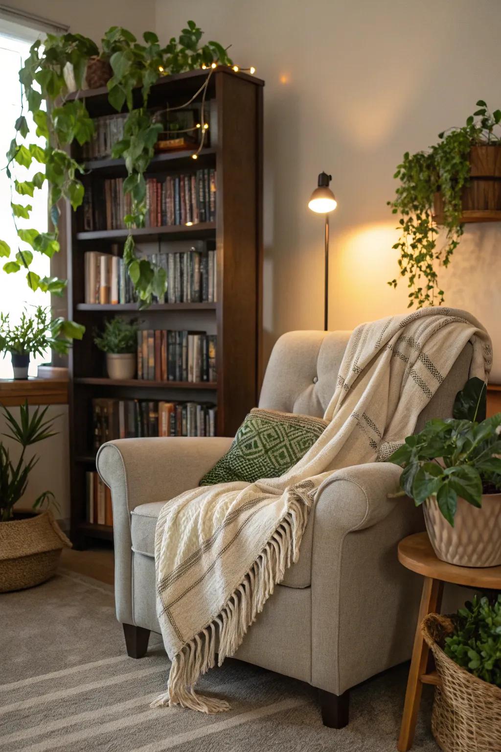 A cozy reading nook is perfect for relaxation and comfort.