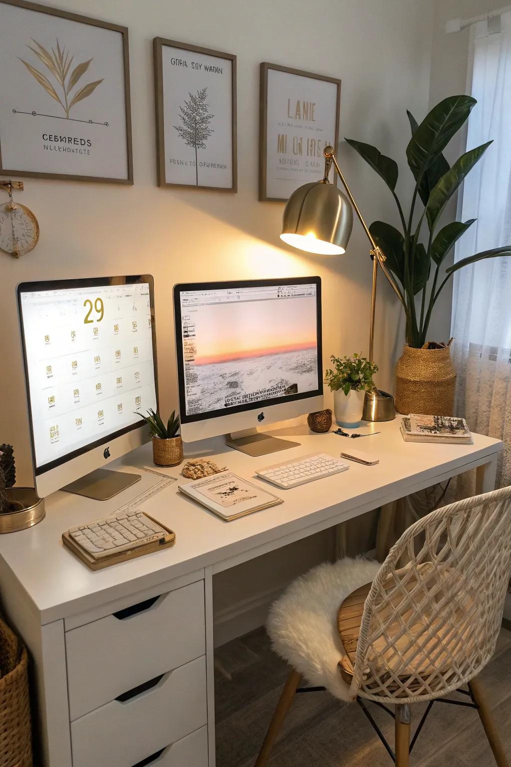 Two displays improve workflow and give a professional feel.